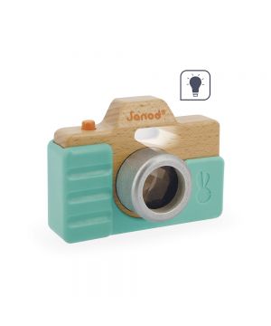 Detský drevený fotoaparát so zvukom a svetlom 