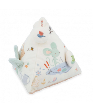 Petit Chansons Textilná hračka s aktivitami a rolničkou